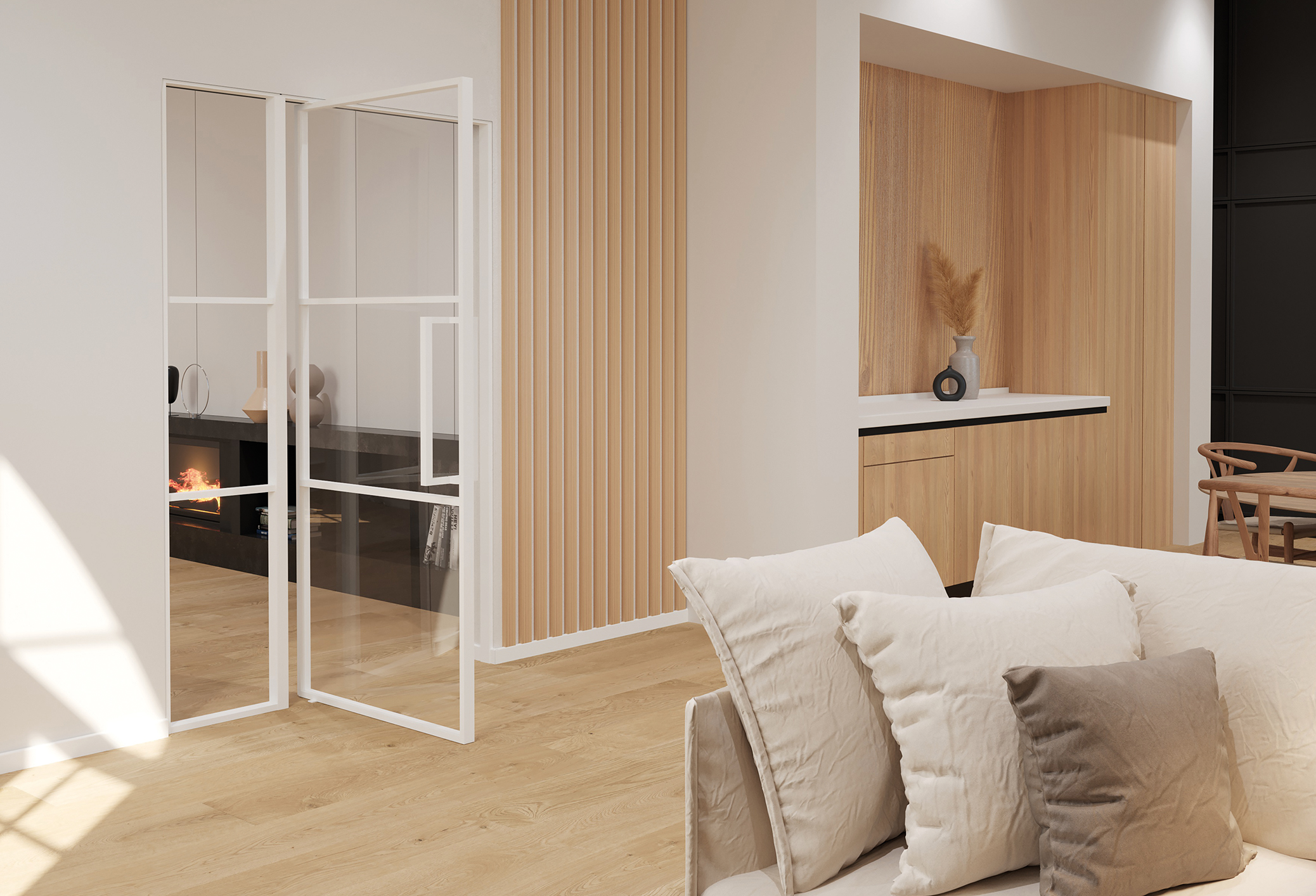 Stahl Loft Pendeltür in Signalweiß RAL 9003