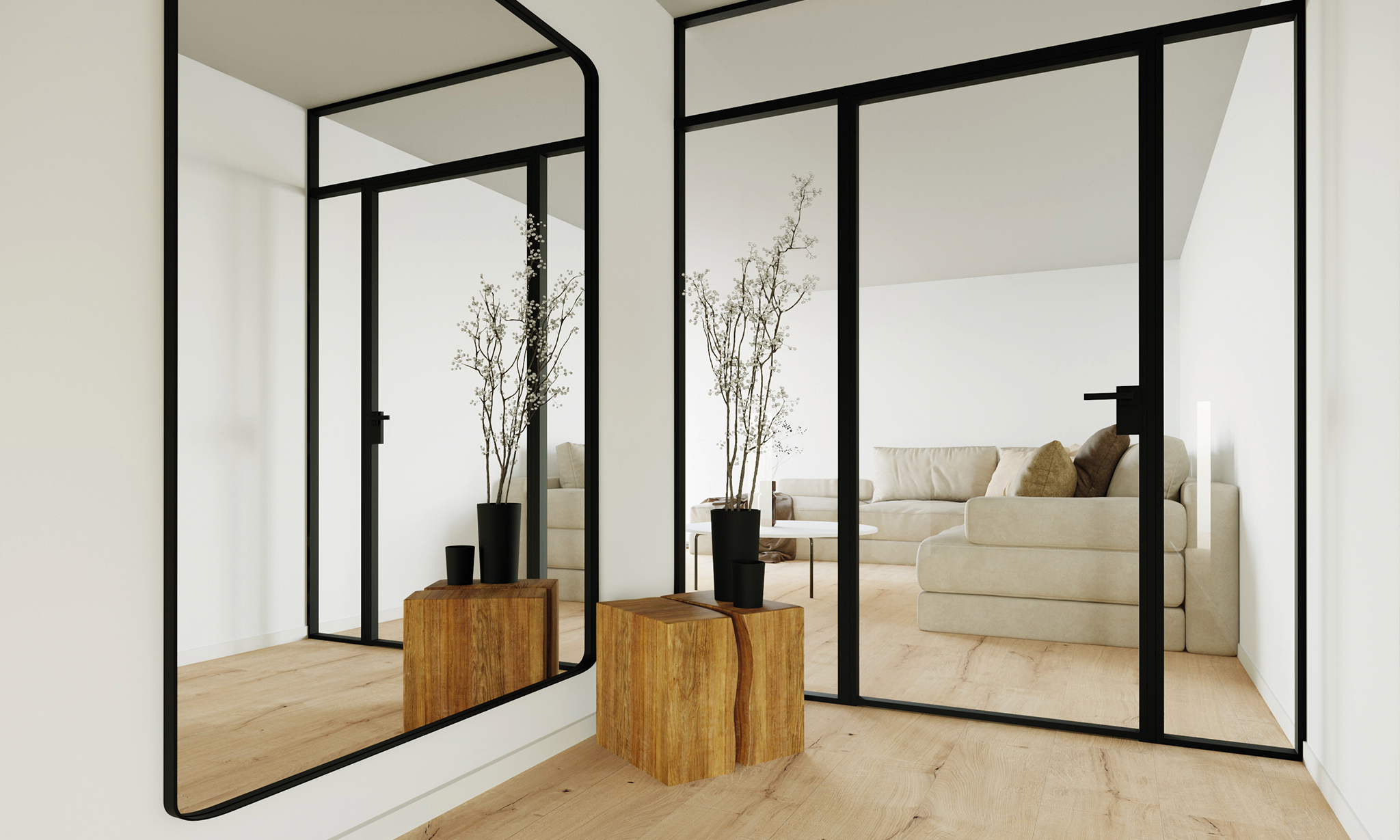 Stahl Loft Drehtür in Tiefschwarz RAL 9005