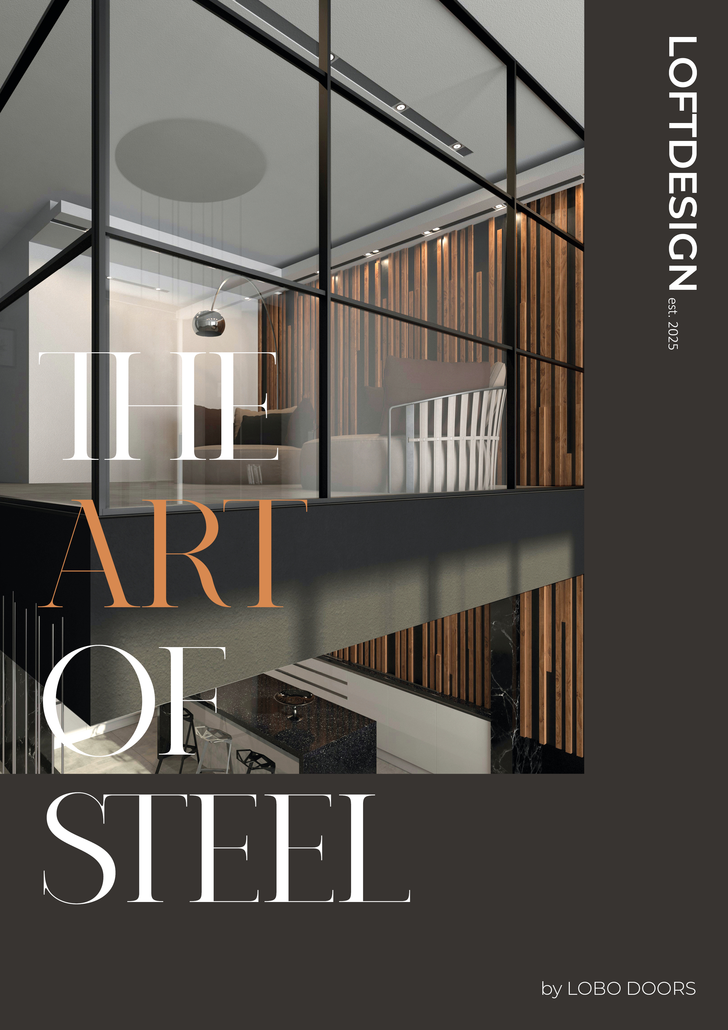 Titelbild der Stahl-Loft-Broschüre von LOBO DOORS mit moderner Glas-Stahl-Konstruktion