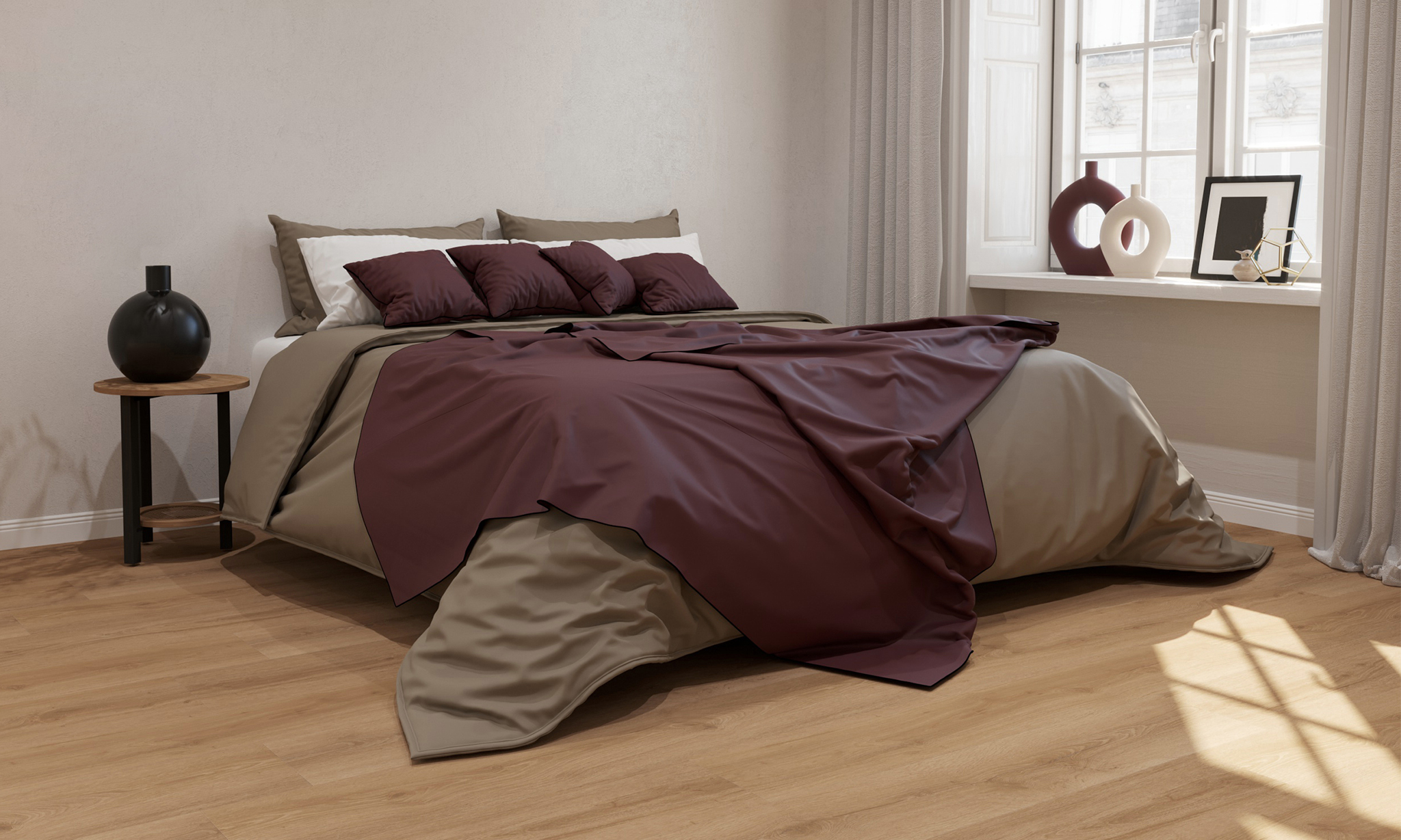 Schlafzimmer in Burgundy-Tönen mit Boden Enviro Braga